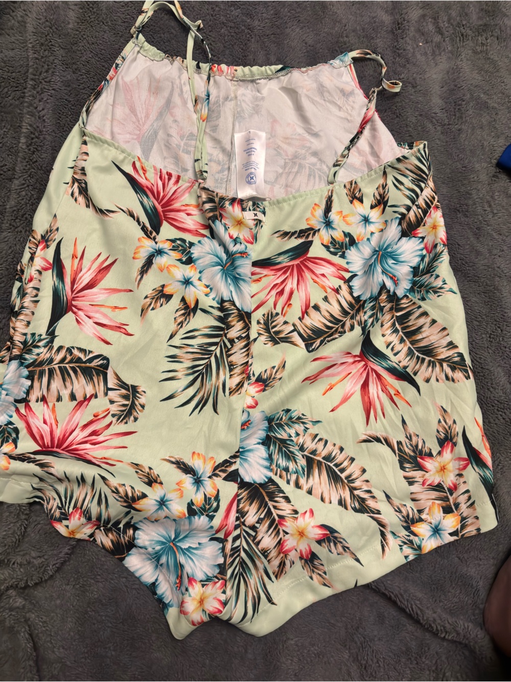 Hurley Mint Tropical Floral Romper with Pink & Blue Flowers - Picture 3 of 5